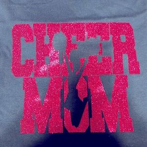 Gildan short sleeve T-shirt navy blue with fuchsia glitter image.